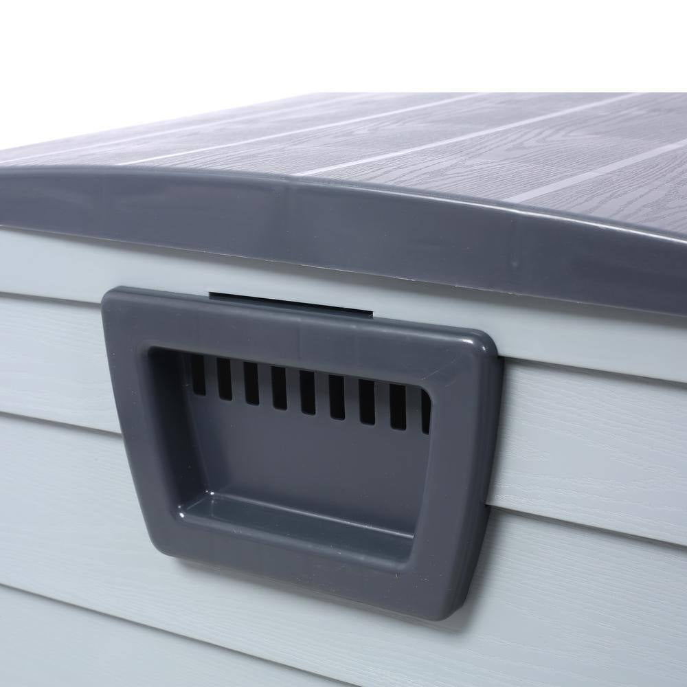 75 Gal. Plastic Deck Box, All Weather UV Pool Deck Box, Storage Shed Bin Backyard Patio Outdoor with Wheel in Gray