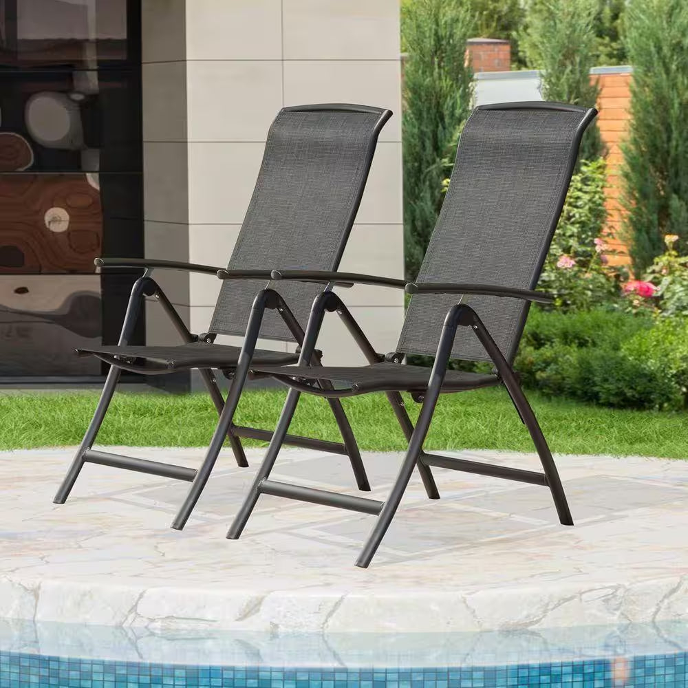 Patio Folding Patio Chairs (Set of 2), Aluminium Reclining Lawn Chairs with Adjustable Backrest