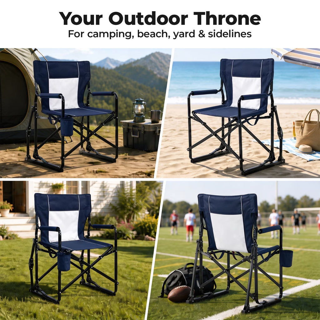 Outdoor Folding Rocking Camping Chair, Portable Mesh Lawn Chairs with Comfortable Mesh Backrest, Waterproof Armrests and Sturdy Frame