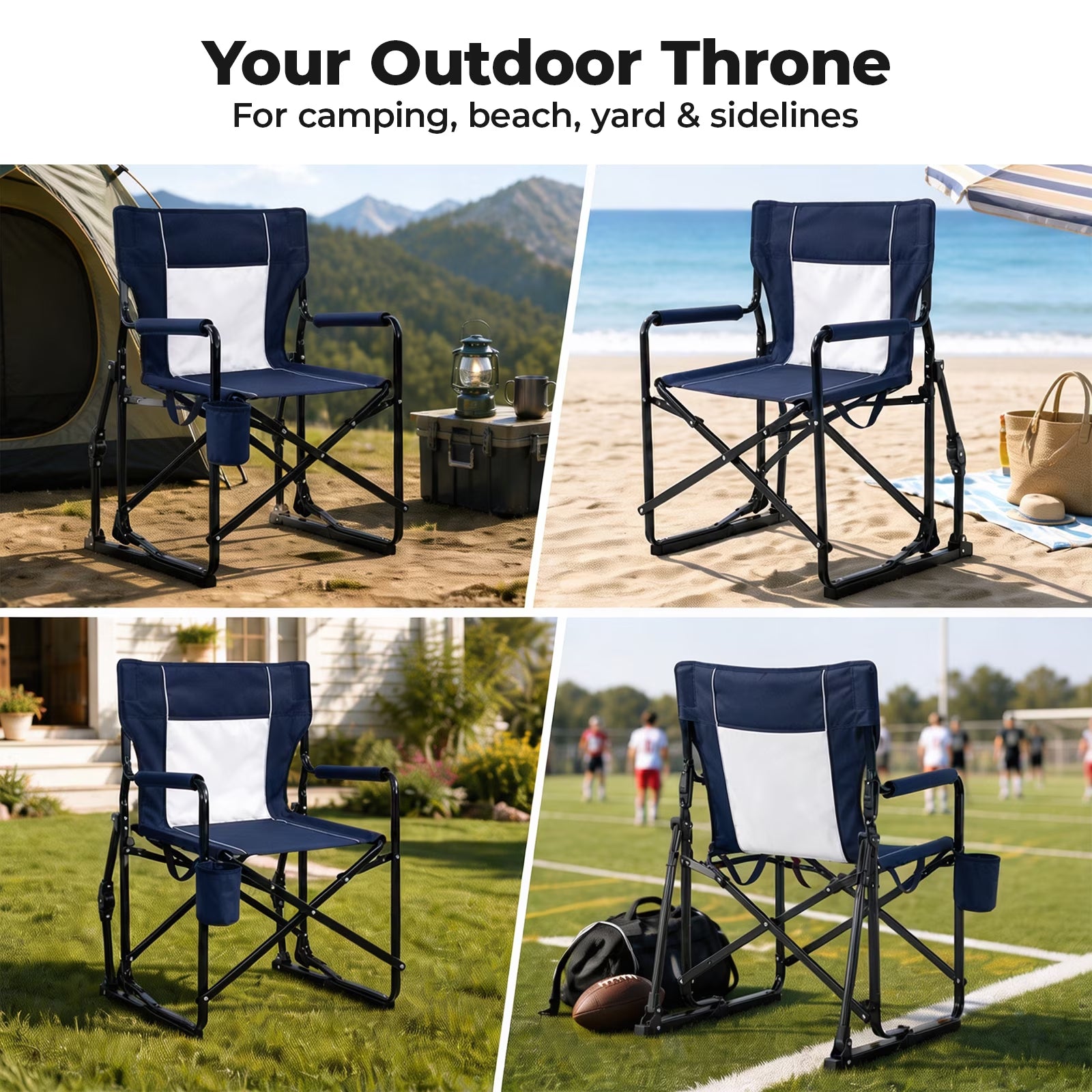 Outdoor Folding Rocking Camping Chair, Portable Mesh Lawn Chairs with Comfortable Mesh Backrest, Waterproof Armrests and Sturdy Frame
