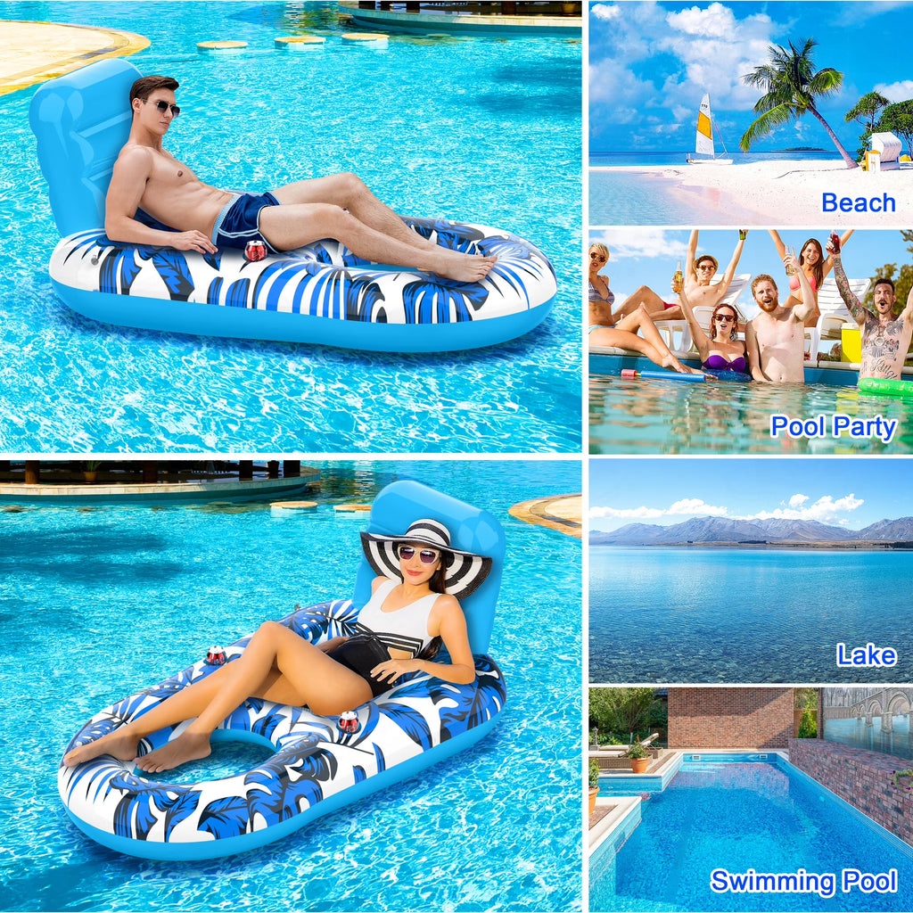 Blue Pool Floats, 57"X36" Inflatable Water Floats Water Mat, Comfort Pool Toys Pool Mat for Adults