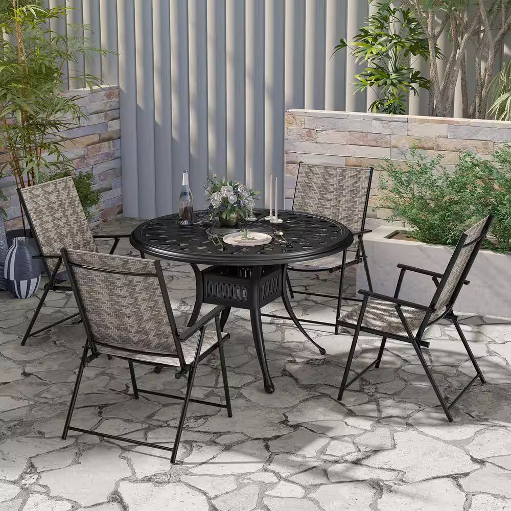 Folding Chairs with Armrests and Portable Lawn Chairs for Garden Backyard (Set of 4)