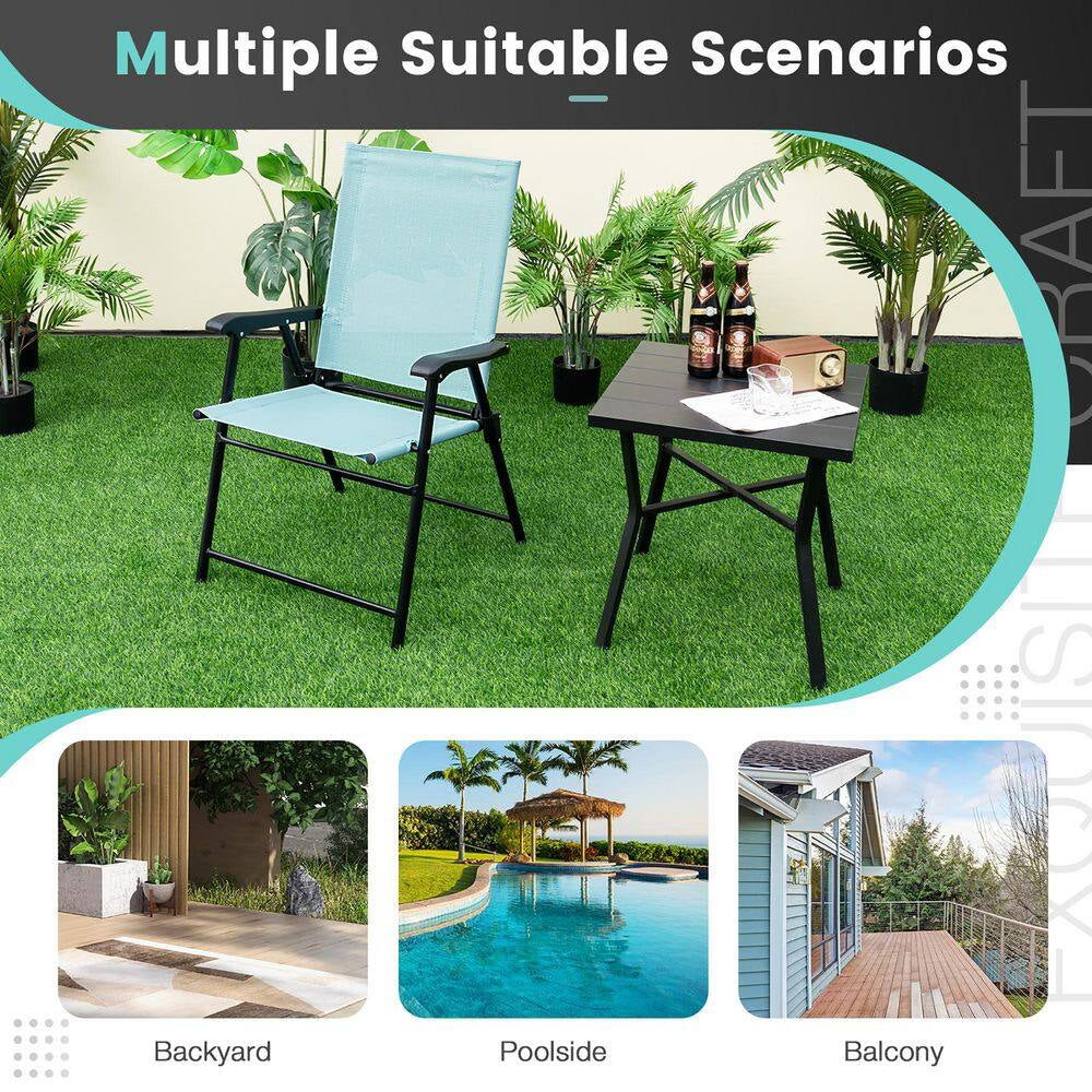 Patio Mint Green Folding Chairs Outdoor Portable Pack Lawn Chairs W/ Armrests (Set of 2)