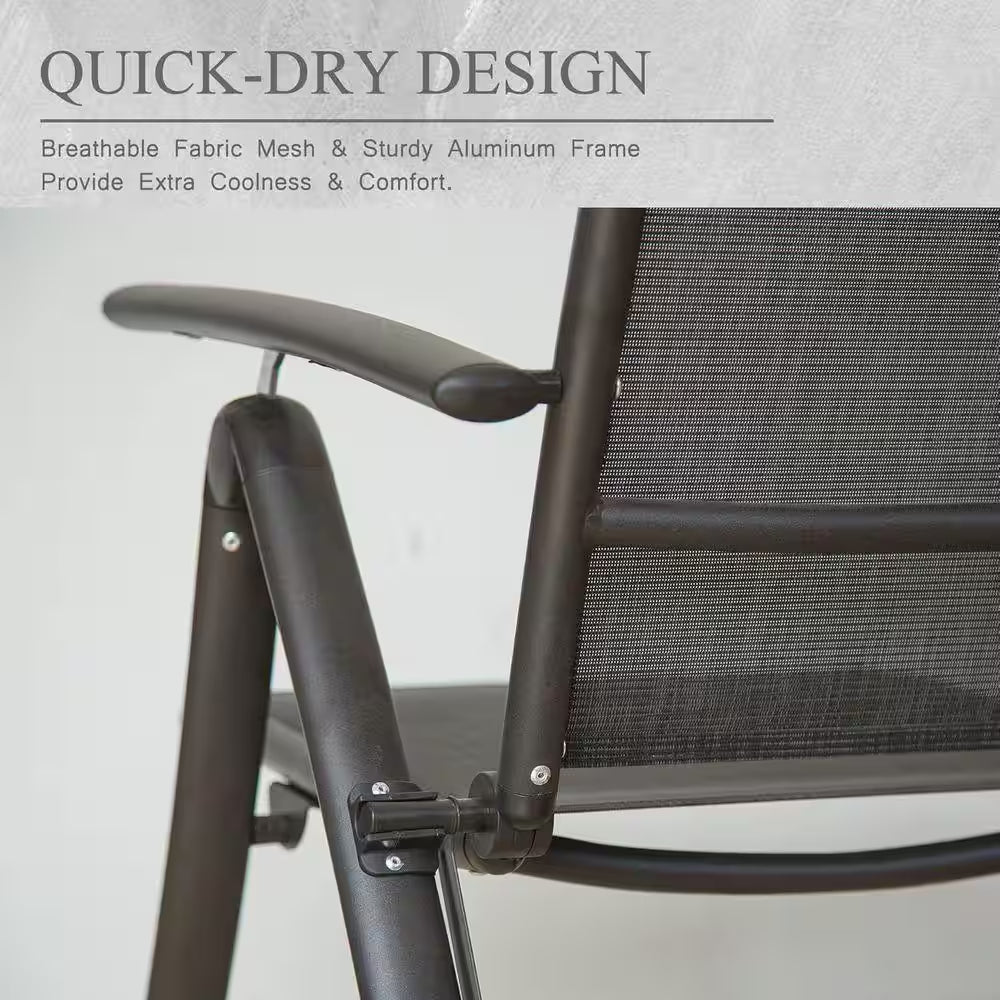 Patio Folding Patio Chairs (Set of 2), Aluminium Reclining Lawn Chairs with Adjustable Backrest