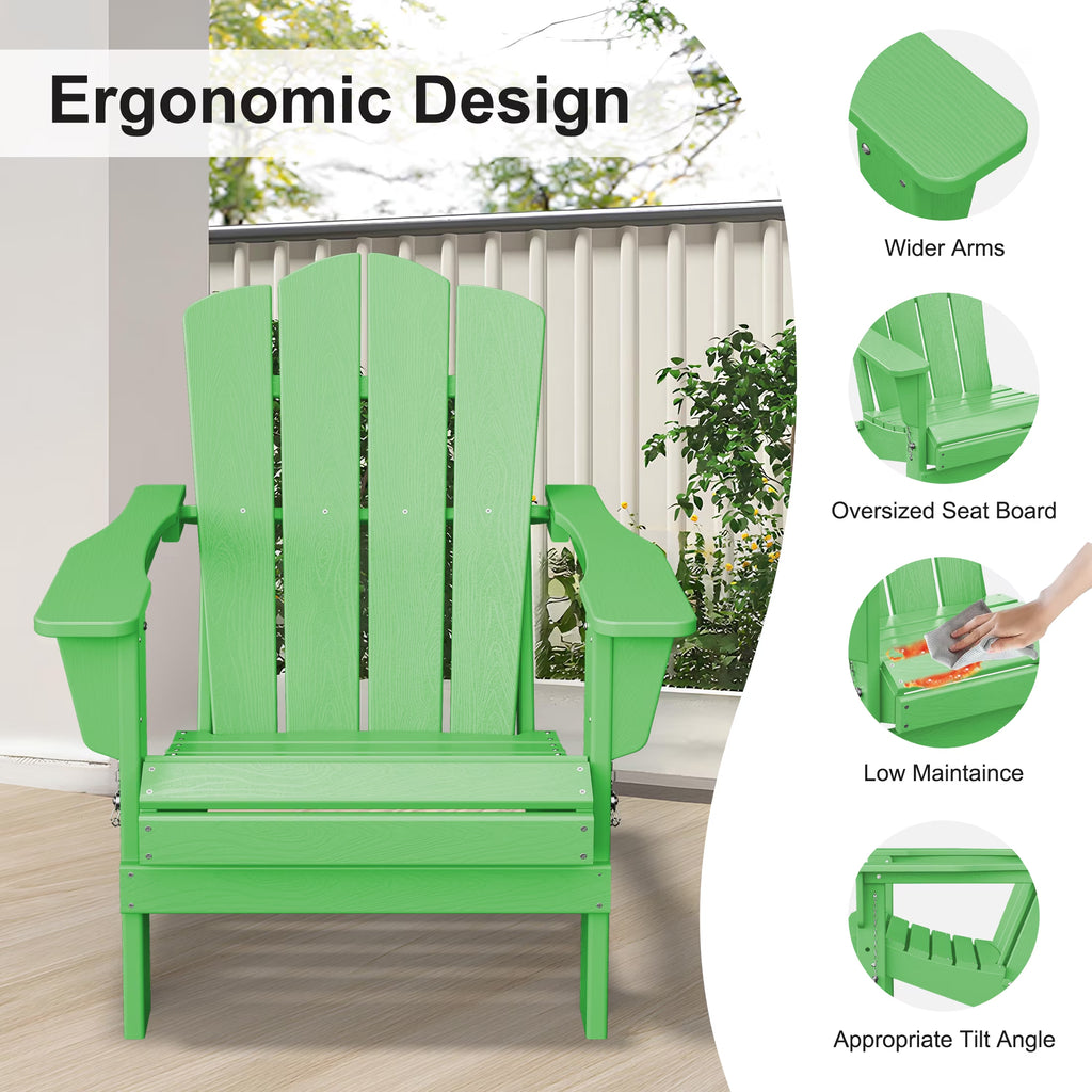 Adirondack Chair, 2PC Plastic Folding Outdoor Patio Chairs, outside HDPE Chairs for Lawn, Yard, Light Green