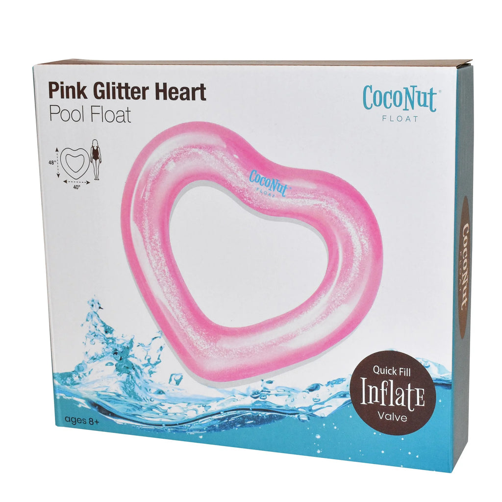 : Pink Glitter Heart Pool Float - 48"X40", Inflatable 48" Jumbo Ring, Anti-Leak, Durable, Water Accessory