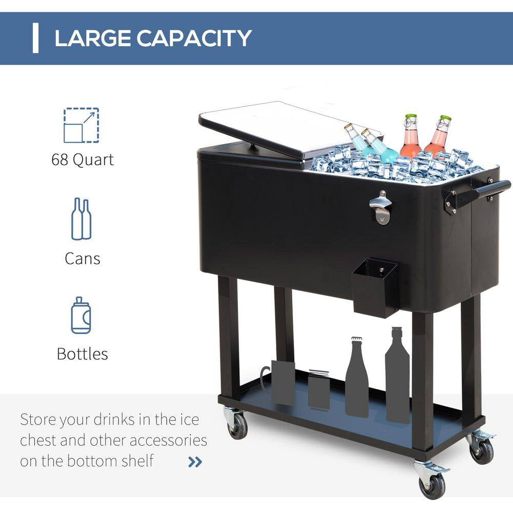 80 Qt. Rolling Cooler Ice Chest on Wheels Outdoor Party Drink Cooler Cart Black