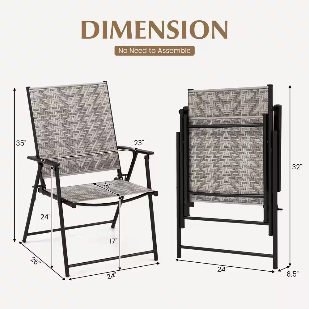 Mix Gray Folding Metal Outdoor Dining Chair Set of 4 W/Armrests Metal Frame for Garden No Assembly