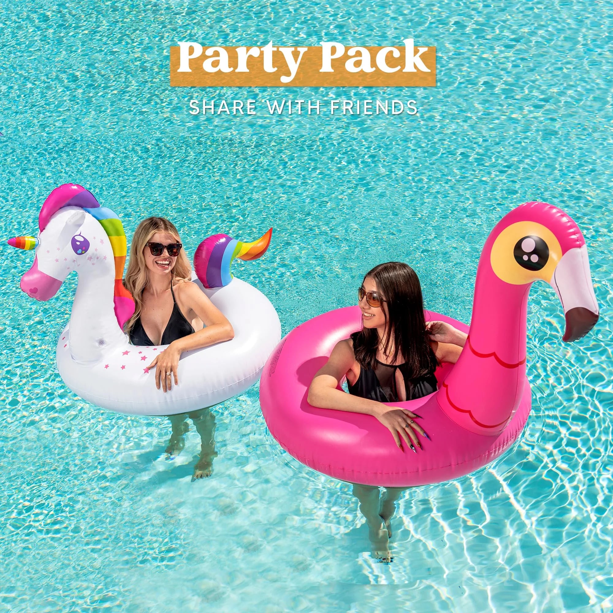 2 Packs Flamingo Unicorn Pool Float, Fun Beach Floaties, Inflatable Swimming Pool Tubes Party Toys, Summer Pool Raft Lounger for Adults & Kids