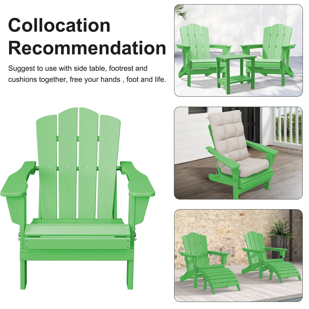 Adirondack Chair, 2PC Plastic Folding Outdoor Patio Chairs, outside HDPE Chairs for Lawn, Yard, Light Green