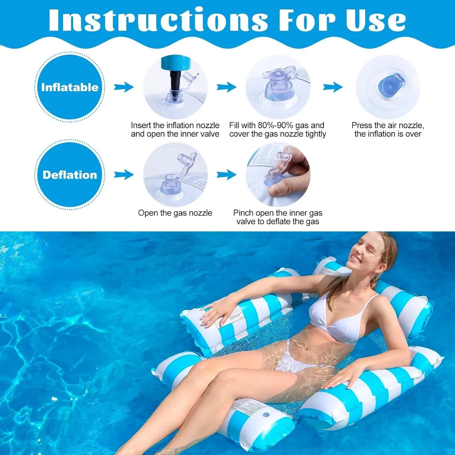 Pool Floats, Upgraded 4-In-1 Inflatable Water Hammock, Pool Toys for Adults, Portable Floating Lounger for Pool, Beach, Capacity 220 Lbs, Blue