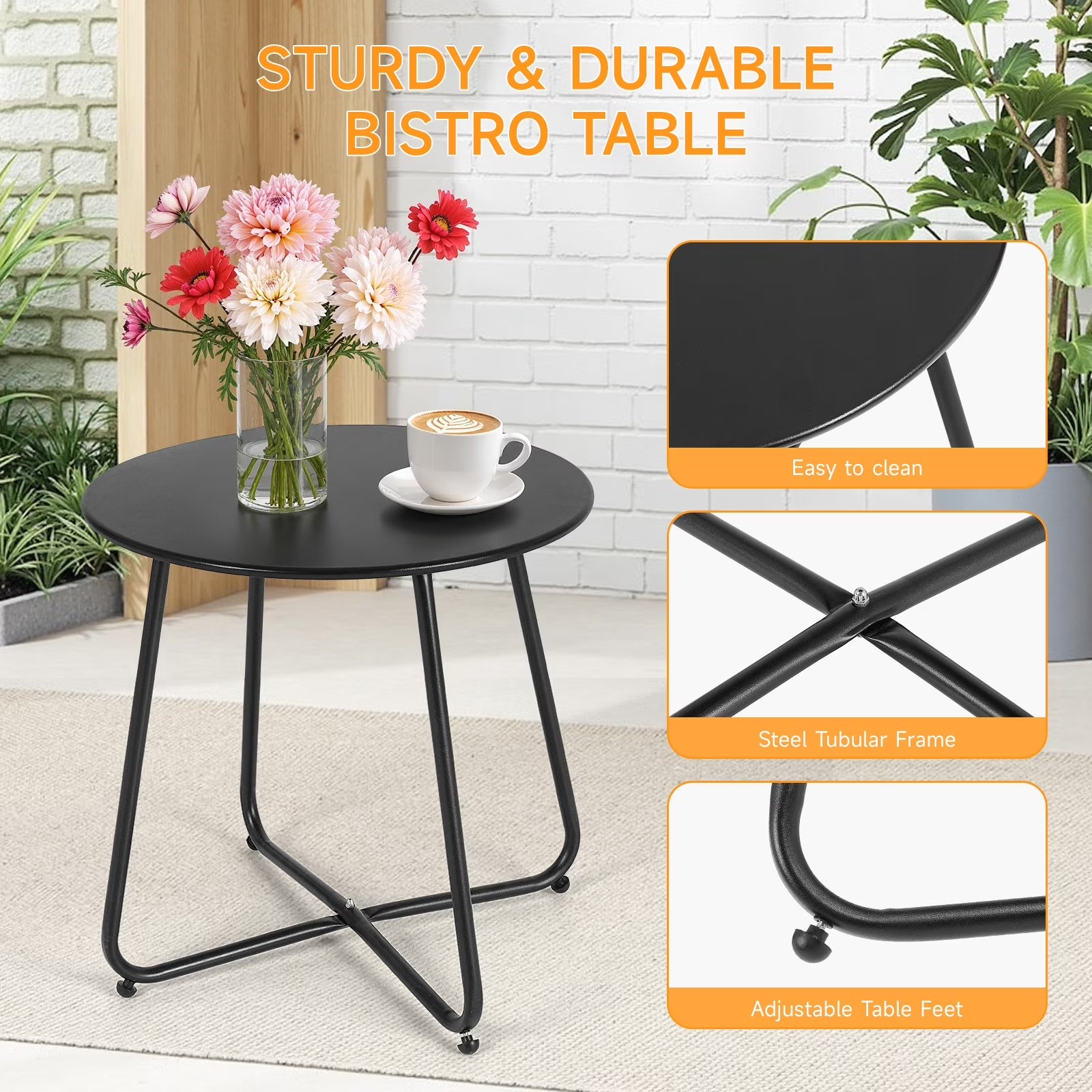 3 Piece Patio Acapulco Furniture Bistro Set, Outdoor Bistro Set Acapulco Chairs All-Weather Rattan Wicker Chairs with Plastic Rope and Coffee Table, Black