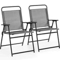Set of 2 Outdoor Texteline Foldable Dining Chairs, All-Weather Folding Lawn Chairs with Backrest/ Armrests, Gray