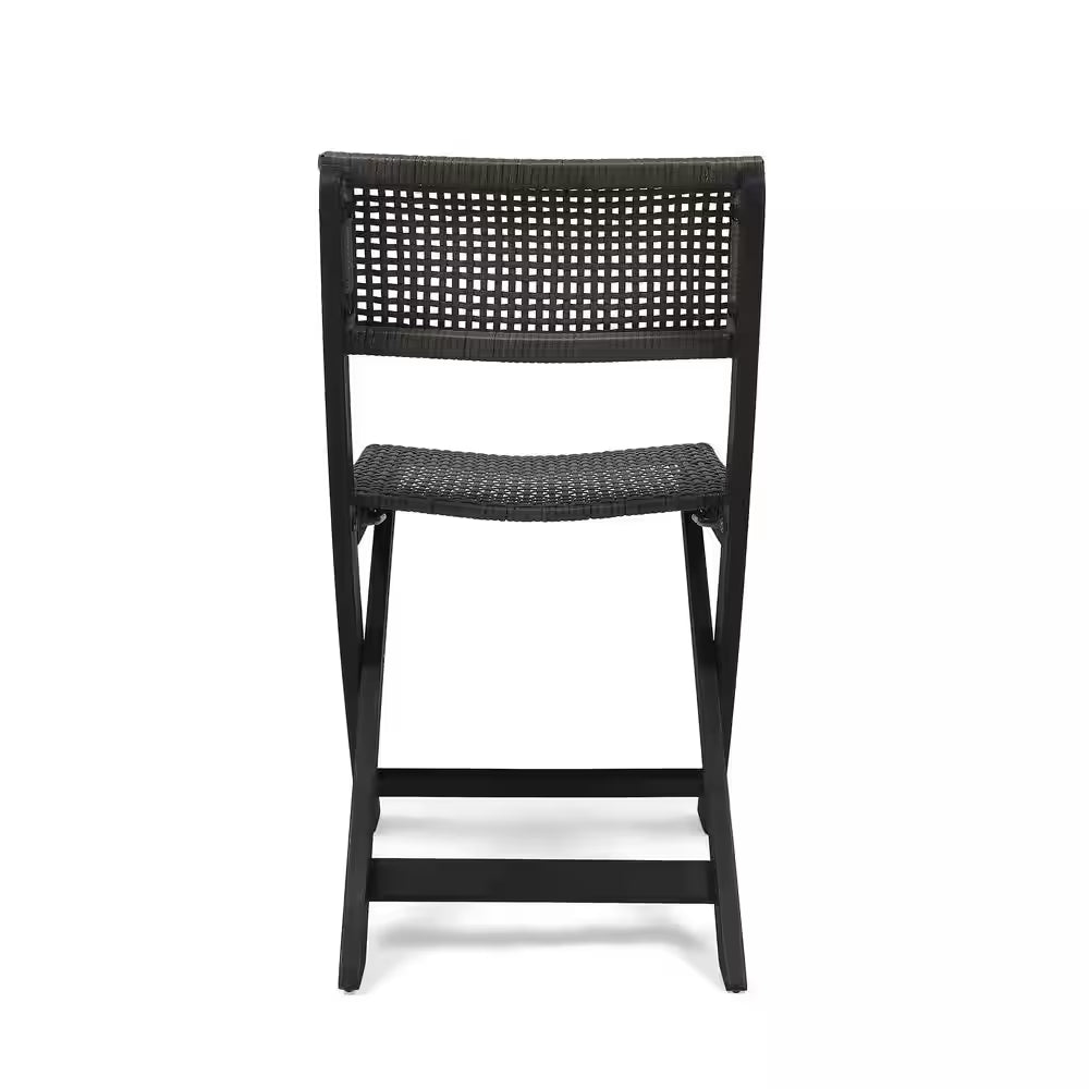 Gray Acacia Wood Folding Lawn Chair, Bistro Chair with Wicker Seat (Set of 2)