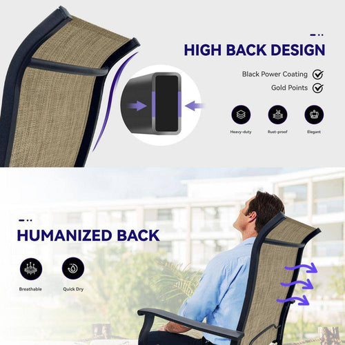 2-Pieces Browntextilene Outdoor Swivel Dining Chairs Lawn Chairs for Front Porch Backyard Deck