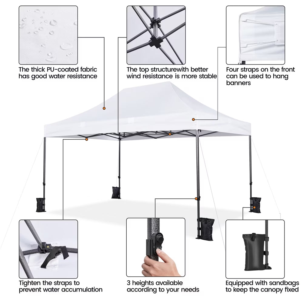 10X15Ft Outdoor Commercial Canopy Tent UPF 50+ Water-Resistant , White