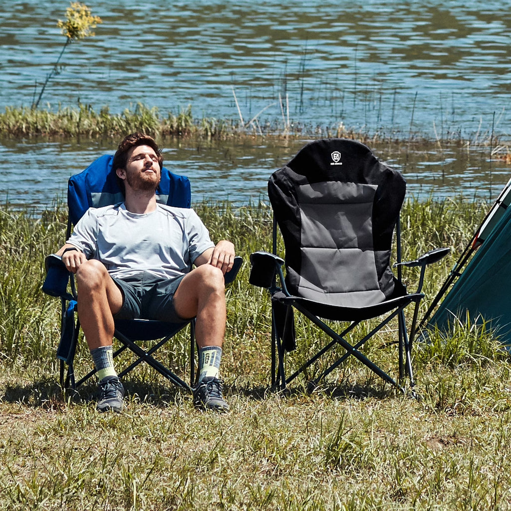 Oversized Camping Chair with High Back Padded Folding Portable Lawn Chairs Lightweight Sturdy Steel for Adults Foldable Outdoor Chair , Blue
