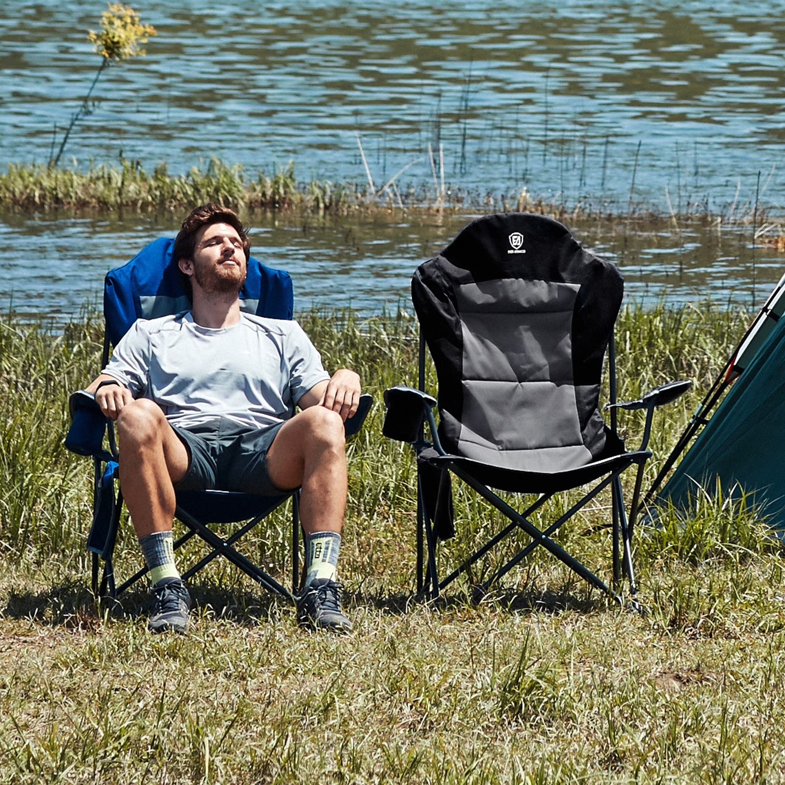 Oversized Camping Chair with High Back Padded Folding Portable Lawn Chairs Lightweight Sturdy Steel for Adults Foldable Outdoor Chair , Blue