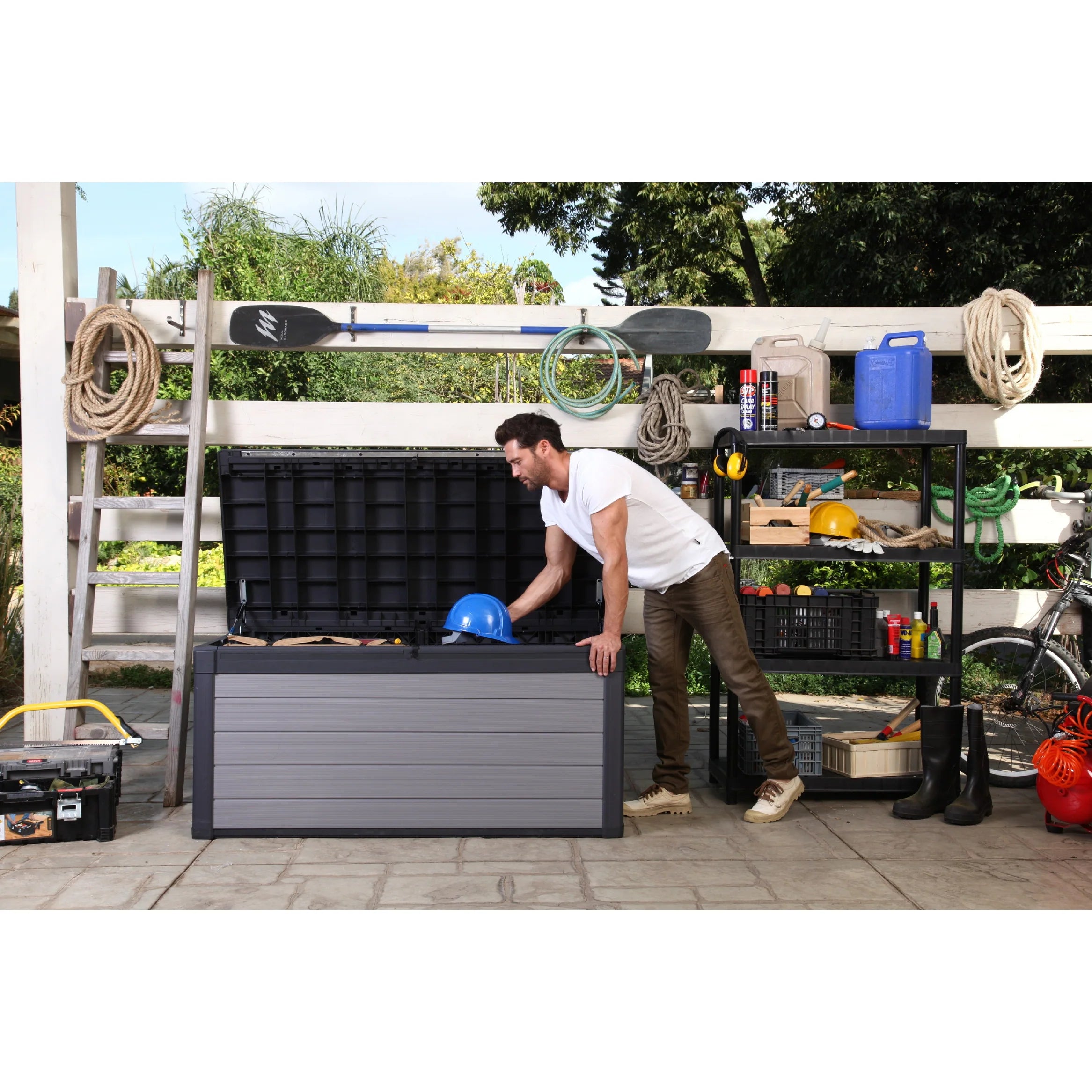 Premier 150 Gallon Durable Resin Outdoor Storage Deck Box for Furniture and Supplies, Grey