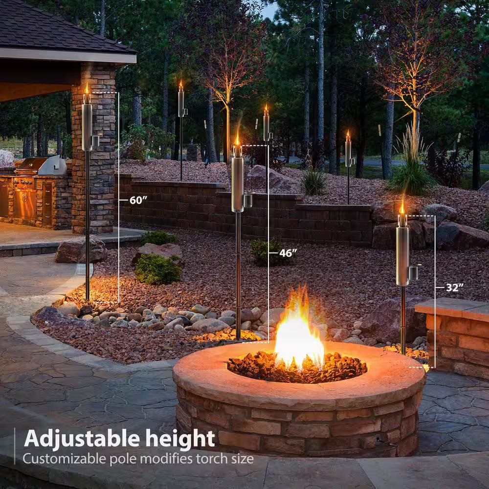 Outdoor Torches with Wick Aand Snuffer Cap Set of 4 (Cone), Citronella Oil Lamp, 3 In. X 60 In. Metal Oil Outdoor Torch