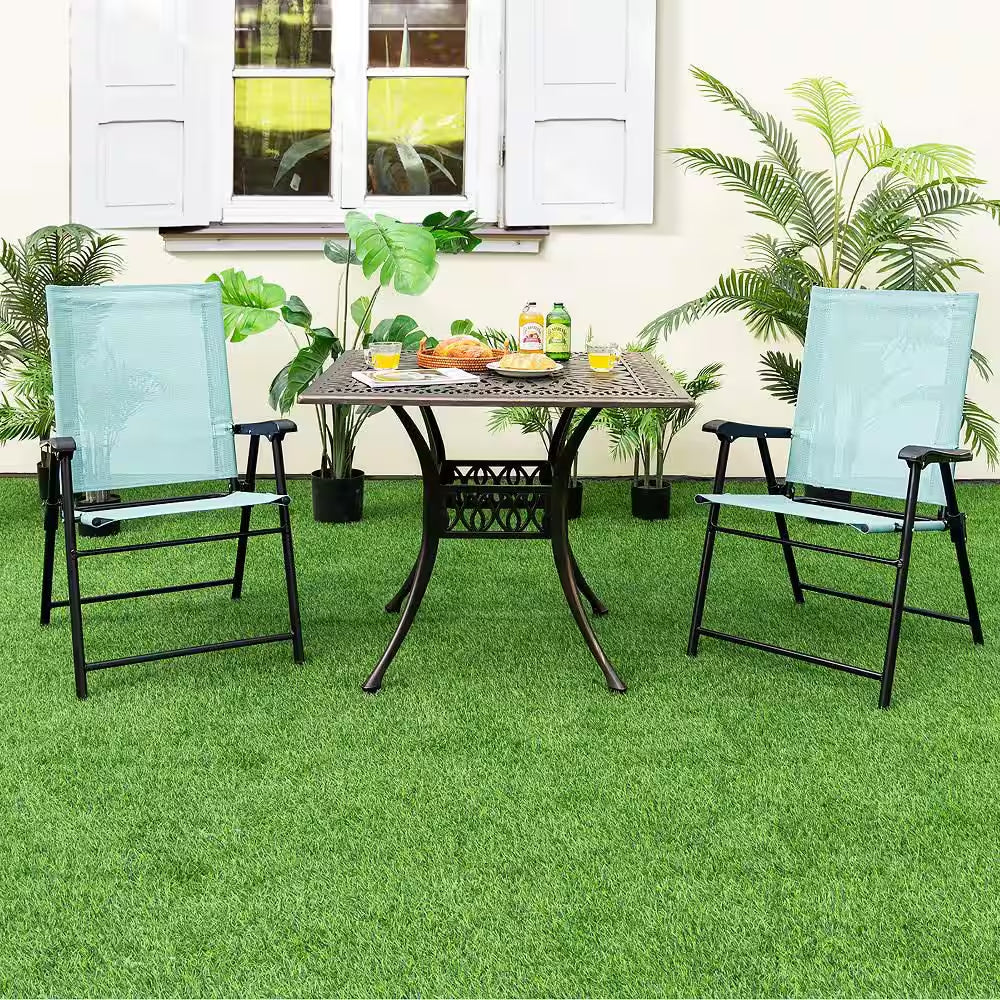 Patio Mint Green Folding Chairs Outdoor Portable Pack Lawn Chairs W/ Armrests (Set of 2)