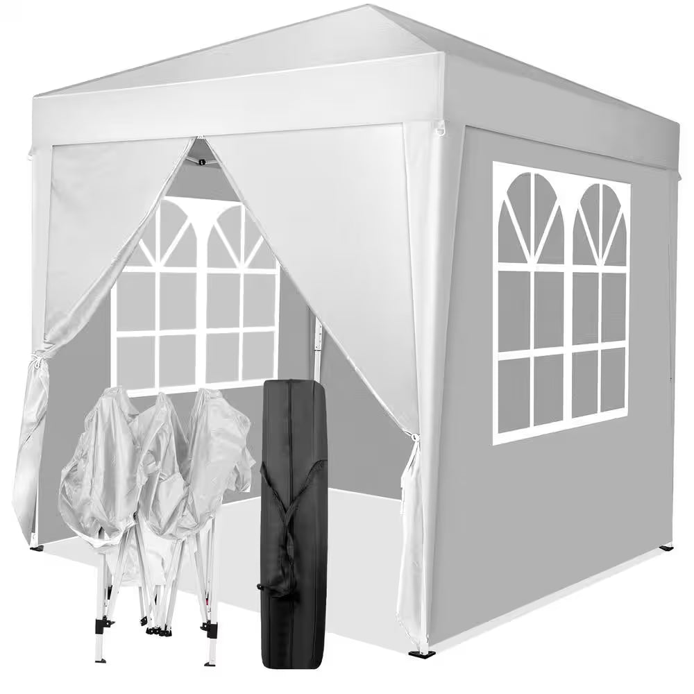 6.5 Ft. X 6.5 Ft. White Straight Leg Pop-Up Canopy with 4 Sidewalls