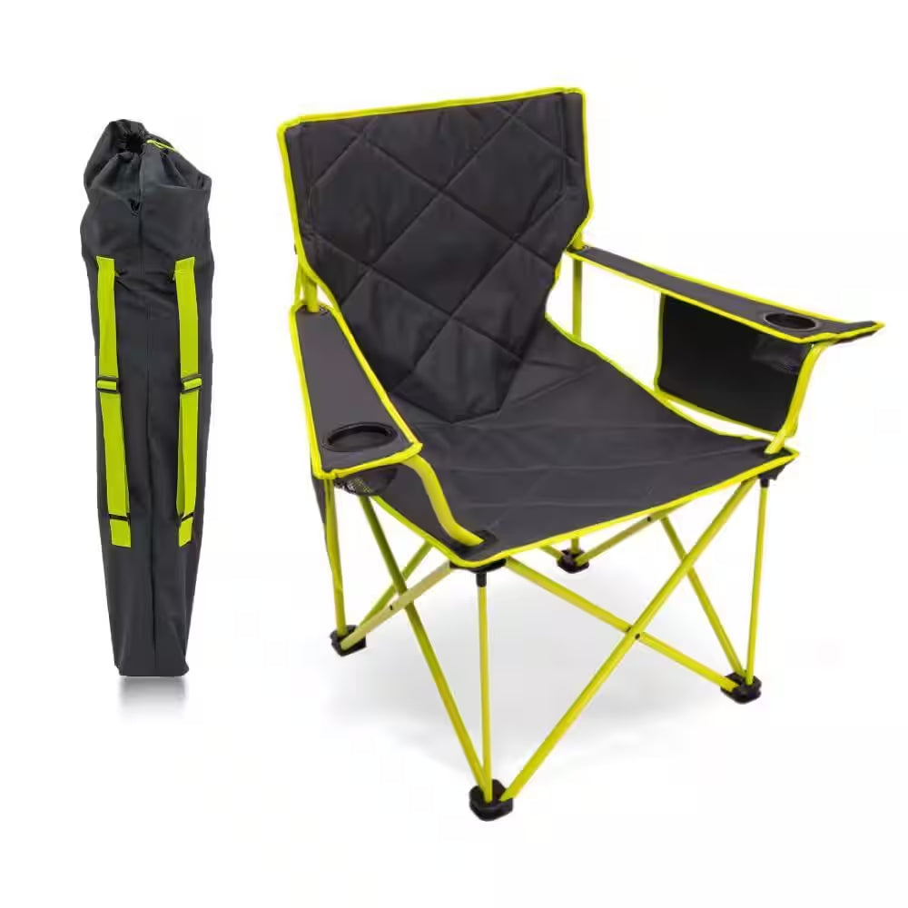 Camping Chairs for Adults with Mesh Cup Holders and Pockets, Built Durable and Reliable with Compact Charcoal/Citrus
