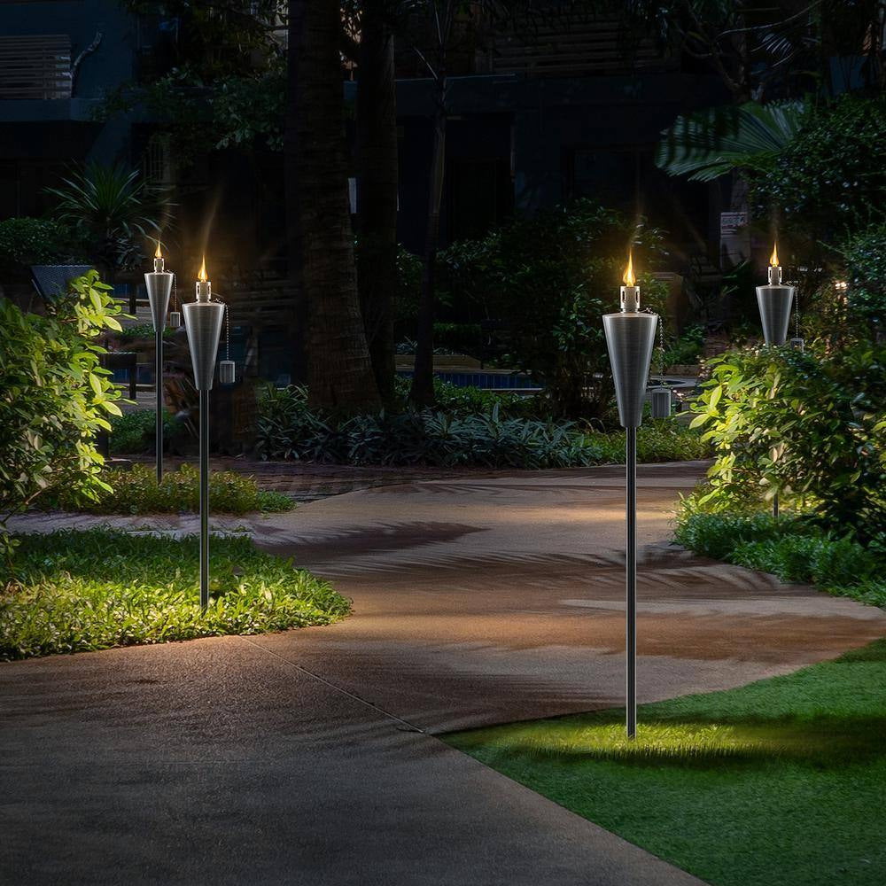 Outdoor Torches with Wick Aand Snuffer Cap Set of 4 (Cone), Citronella Oil Lamp, 3 In. X 60 In. Metal Oil Outdoor Torch
