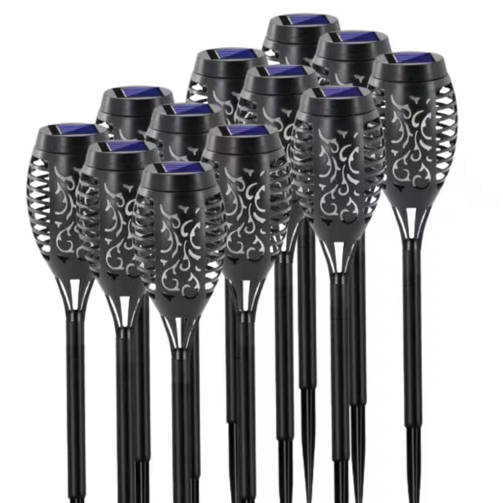 12 Pack Blue Solar Torch Lights with Flickering Flame 12 LED Waterproof Outdoor Garden Yard Decoration