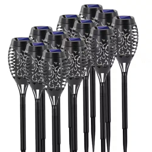 12 Pack Blue Solar Torch Lights with Flickering Flame 12 LED Waterproof Outdoor Garden Yard Decoration
