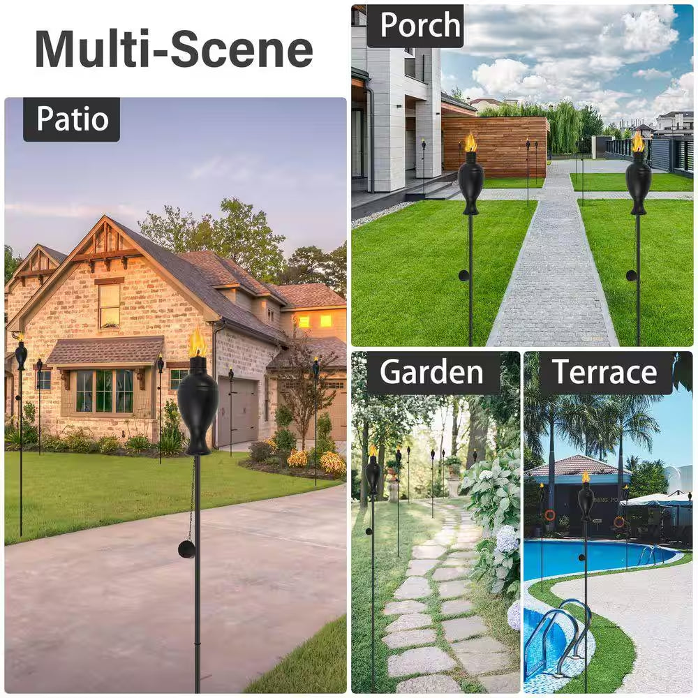 6 Pack Metal Torches for Outside, Upgraded Metal Torches with 3-Prong Grounded Stake, 58-Inch Citronella Torches