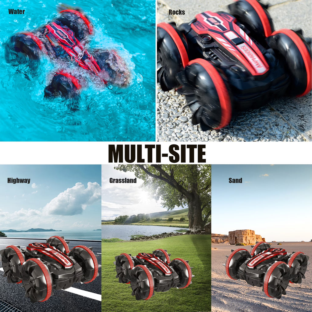 Remote Control Cars, 2.4Ghz Waterproof RC Stunt Car Toys, 4WD Land Water 2 in 1 RC Boat, Christmas Birthday Gifts for 8+ Year Old Boys Kids