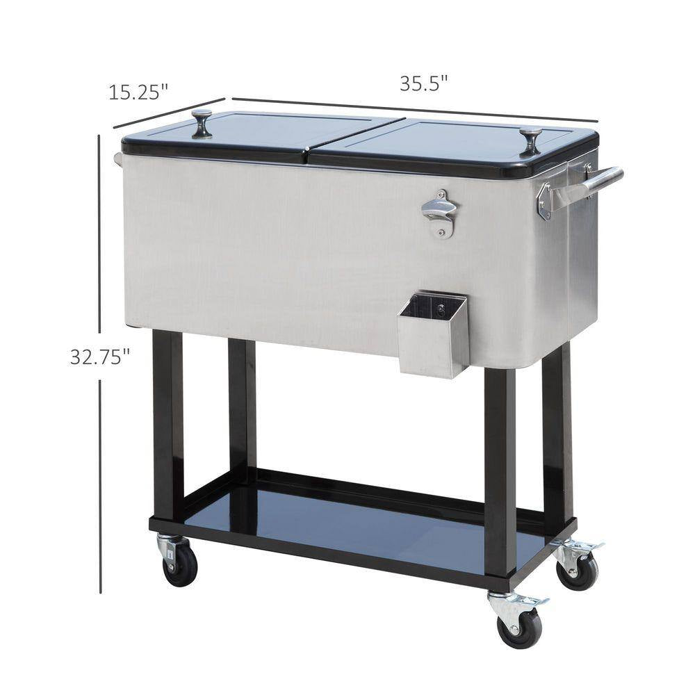 80 Qt. Patio Cooler, Rolling Cooling Bins Ice Chest, Drink Cooler Cart in Silver