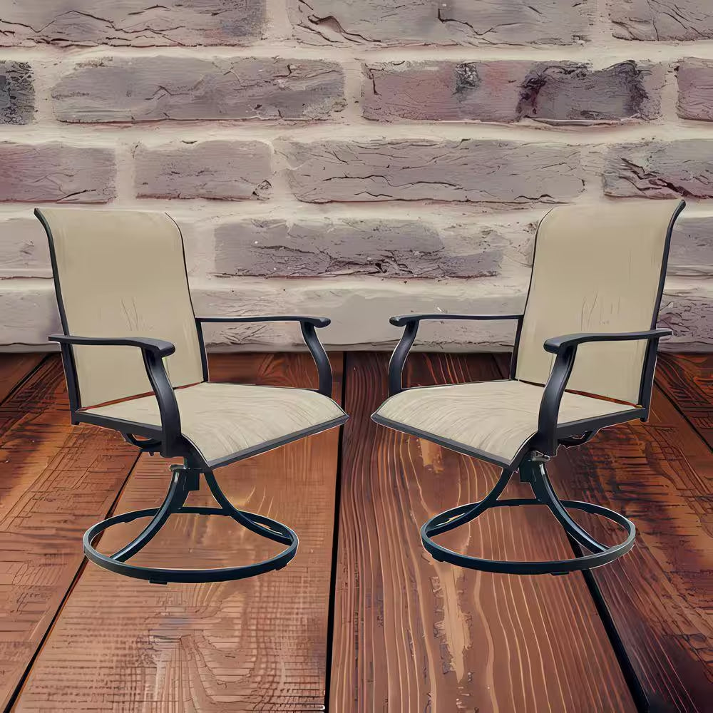 2-Pieces Browntextilene Outdoor Swivel Dining Chairs Lawn Chairs for Front Porch Backyard Deck