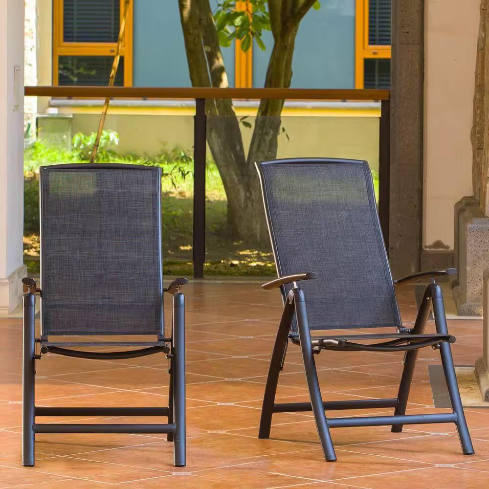 Patio Folding Patio Chairs (Set of 2), Aluminium Reclining Lawn Chairs with Adjustable Backrest
