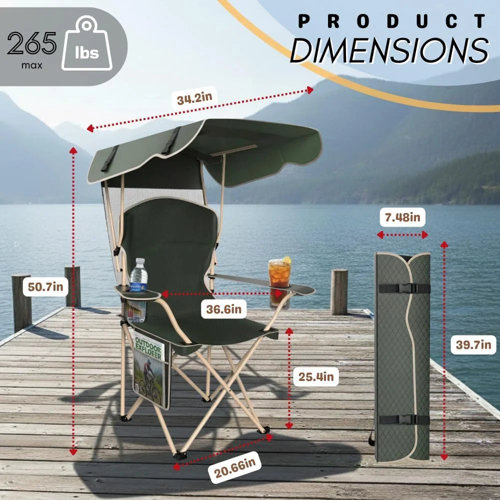 2-Pack Portable Folding Camping Chairs with Canopy Shade, Beach Chair for Adults, Durable Weather Resistant 600D Oxford Cloth, Camping Chair with Canopy for Outdoors