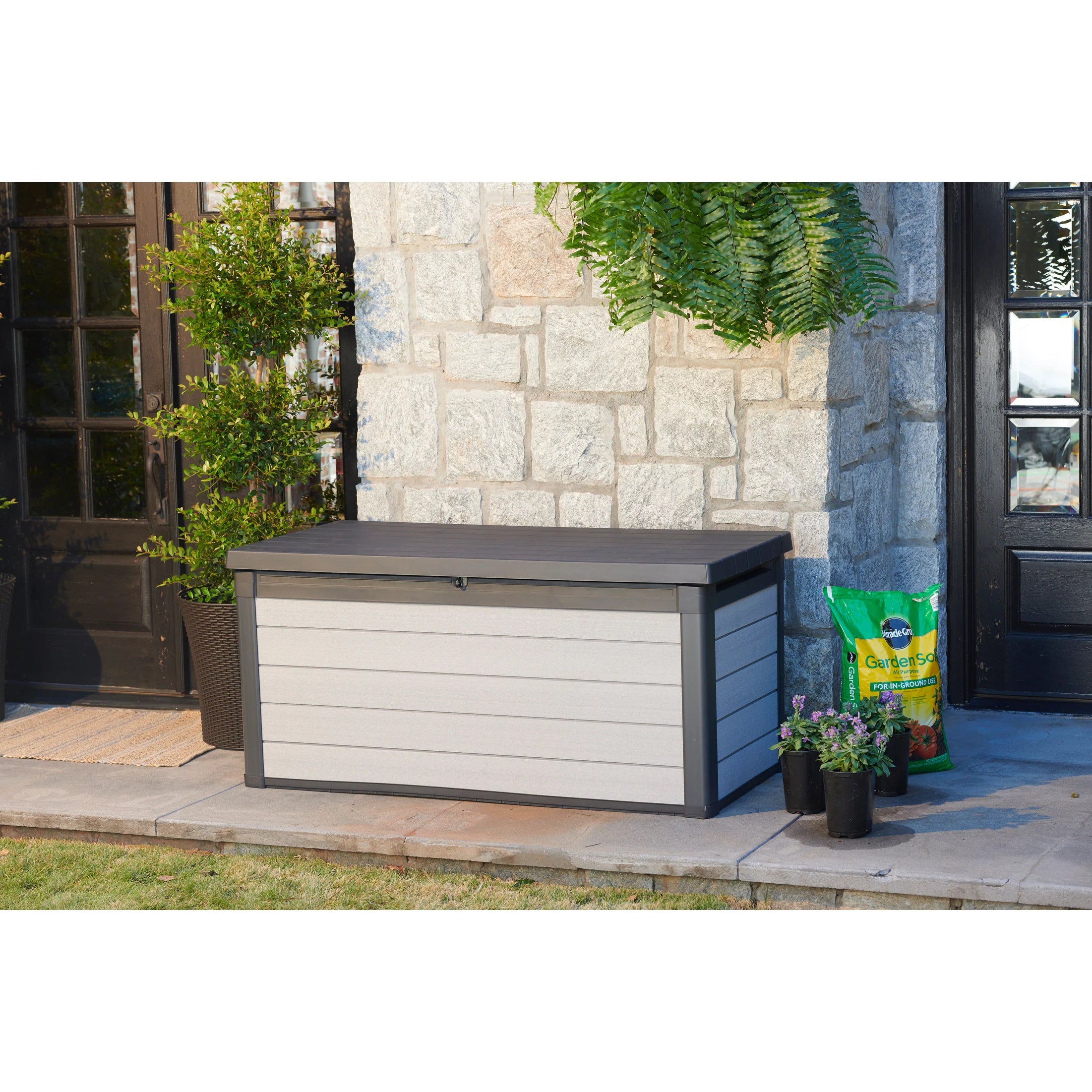Premier 150 Gallon Durable Resin Outdoor Storage Deck Box for Furniture and Supplies, Grey