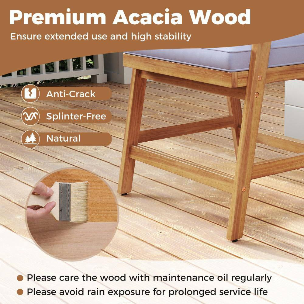 Acacia Wood Outdoor Dining Chair Patio Chairs with Gray Cushion for Garden (4-Pack)