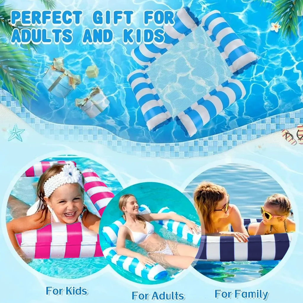 Pool Floats, Upgraded 4-In-1 Inflatable Water Hammock, Pool Toys for Adults, Portable Floating Lounger for Pool, Beach, Capacity 220 Lbs, Blue