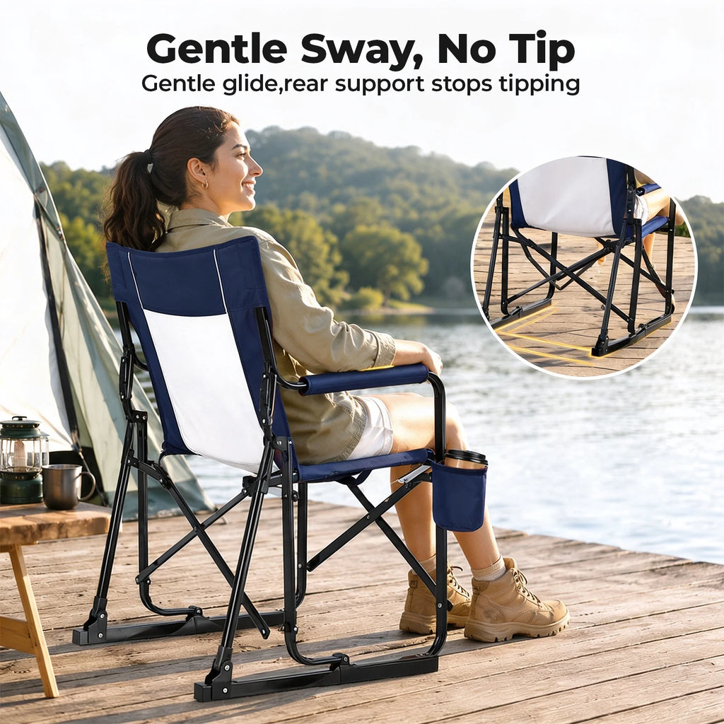 Outdoor Folding Rocking Camping Chair, Portable Mesh Lawn Chairs with Comfortable Mesh Backrest, Waterproof Armrests and Sturdy Frame