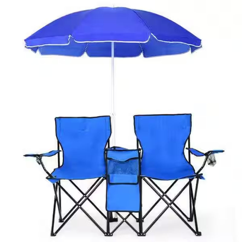 Steel Patio Portable Folding Double Lounge Chairs with Umbrella Bench and Lawn Chairs