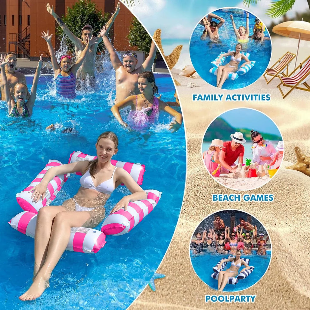 Pool Floats, Upgraded 4-In-1 Inflatable Water Hammock, Pool Toys for Adults, Portable Floating Lounger for Pool, Beach, Capacity 220 Lbs, Blue