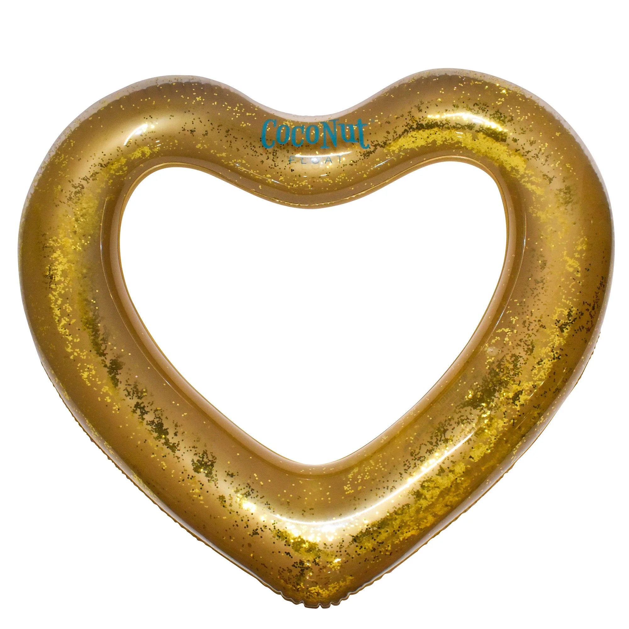 : Gold Glitter Heart Pool Float - 48"X40", Inflatable 48" Jumbo Ring, Anti-Leak, Durable, Water Accessory