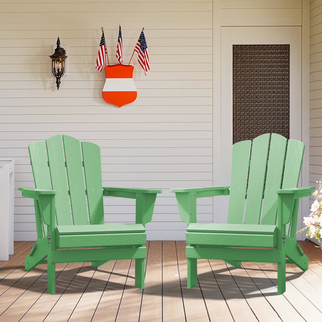 Adirondack Chair, 2PC Plastic Folding Outdoor Patio Chairs, outside HDPE Chairs for Lawn, Yard, Light Green