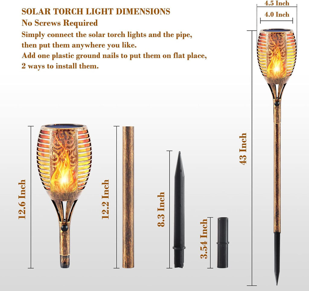Solar Flickering Flame Torch,Solar Torch Lights 96 Leds Waterproof Solar Outdoor Light Christmas Decor Outdoor Lights Torches Dancing Flame Auto On/Off 4 Pack
