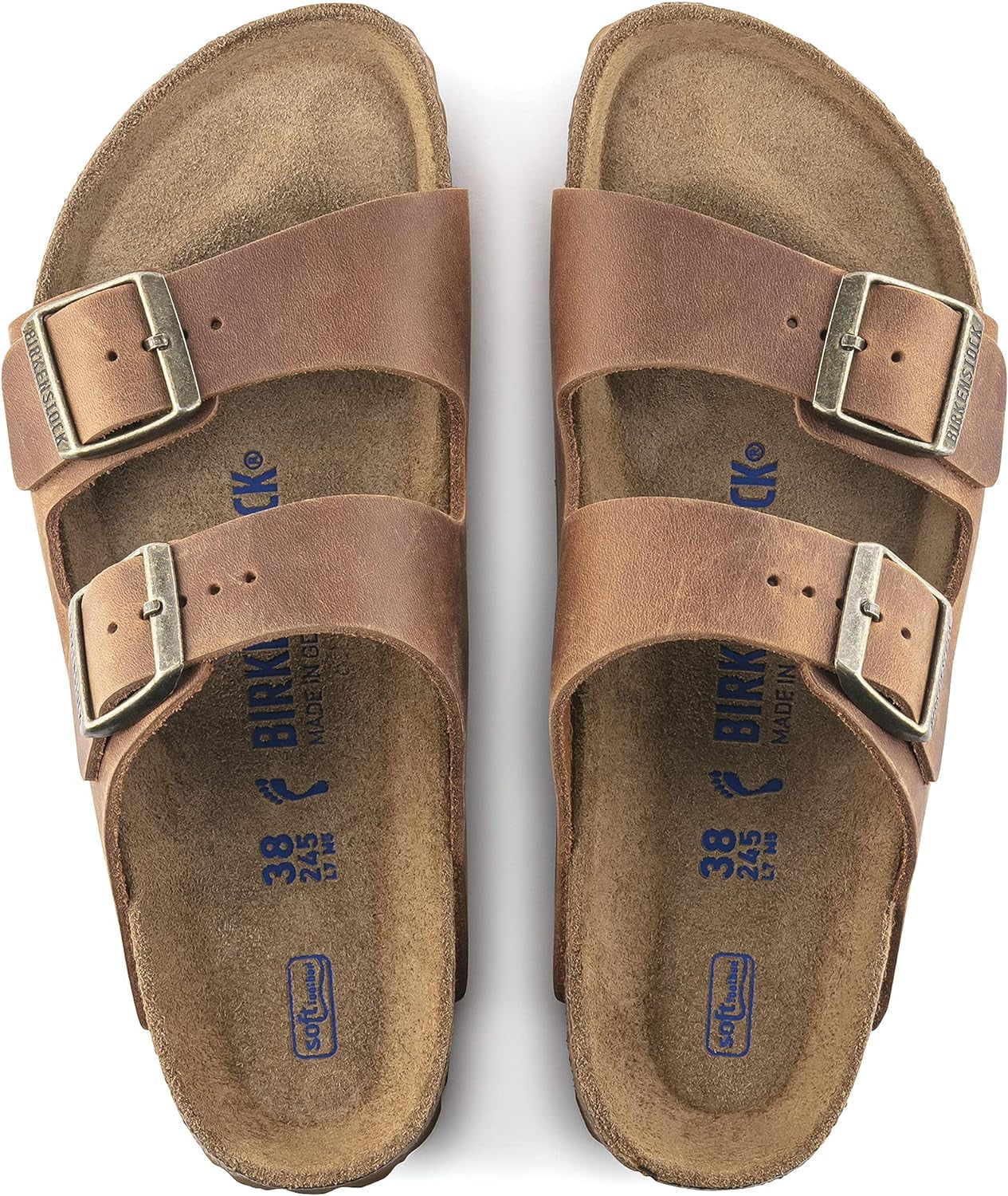 Birkenstock Arizona Sandals Soft Footbed Cognac Leather R 36 R EU 5-5.5 Women3-3.5 Men