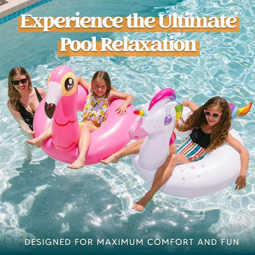 2 Packs Flamingo Unicorn Pool Float, Fun Beach Floaties, Inflatable Swimming Pool Tubes Party Toys, Summer Pool Raft Lounger for Adults & Kids