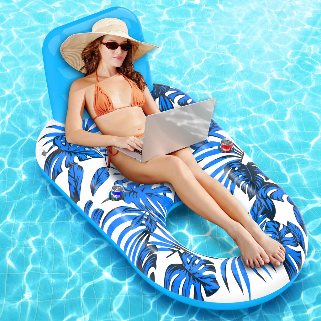Blue Pool Floats, 57"X36" Inflatable Water Floats Water Mat, Comfort Pool Toys Pool Mat for Adults