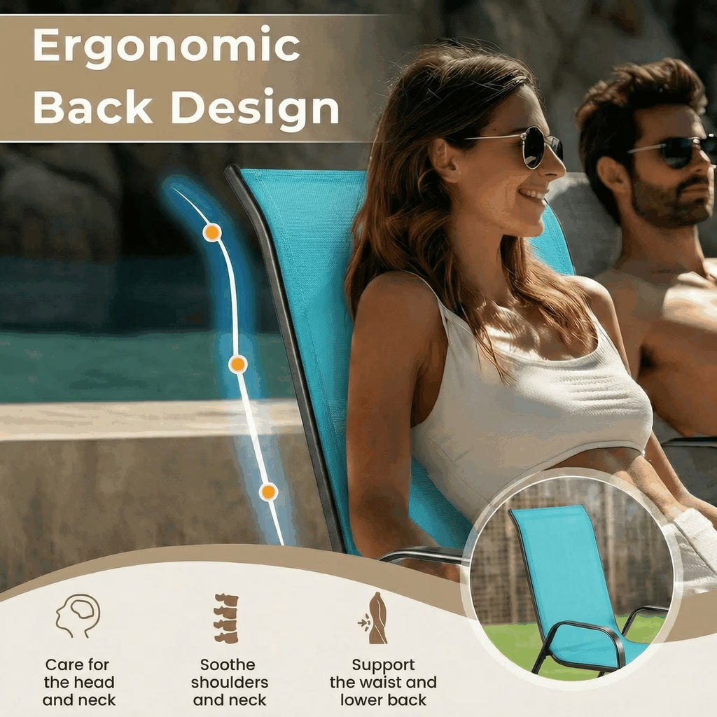 Patio Dining Set of 5, Outdoor Furniture Set with 4 Stackable Textilene Armchairs & Square Table, Light Blue