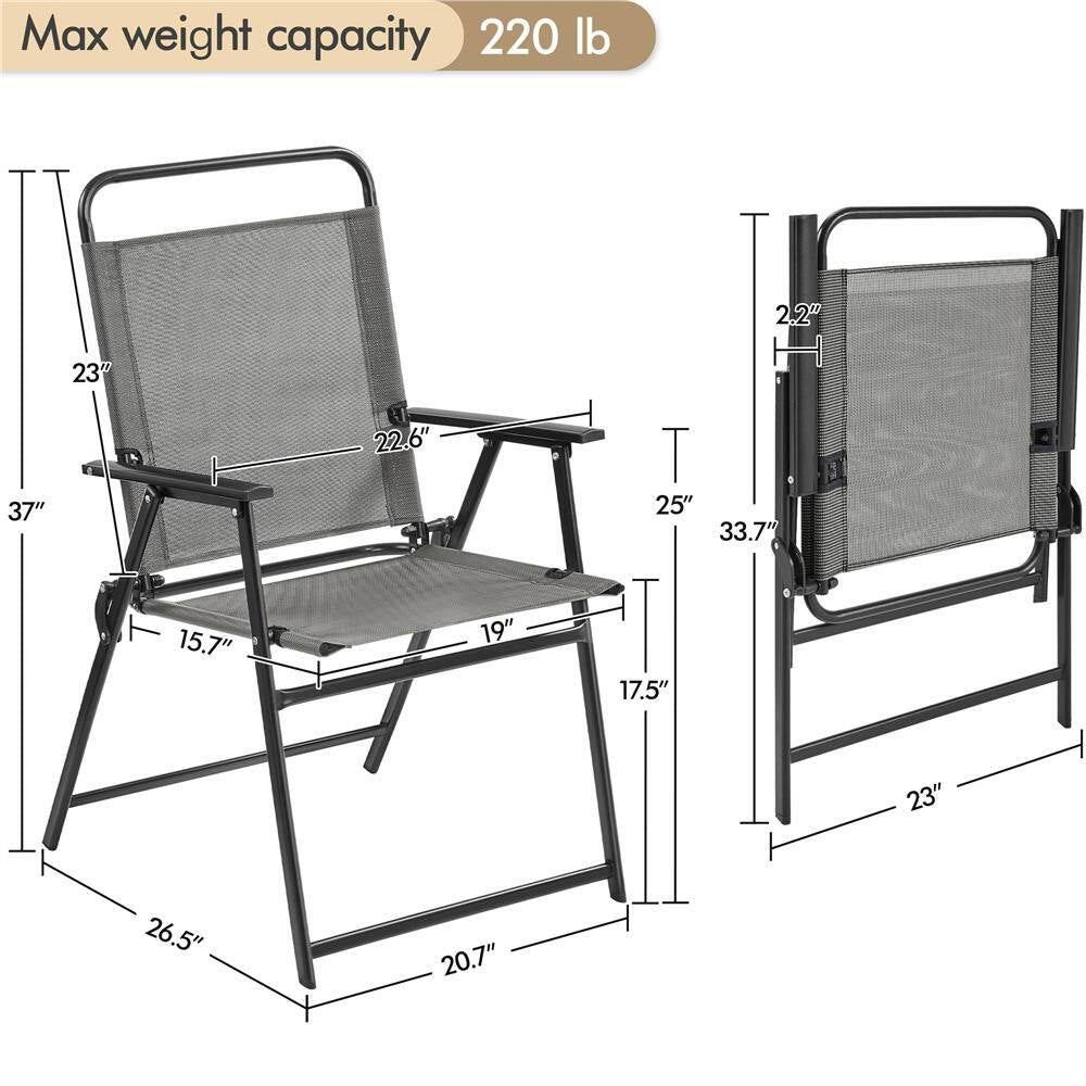 Set of 2 Outdoor Texteline Foldable Dining Chairs, All-Weather Folding Lawn Chairs with Backrest/ Armrests, Gray